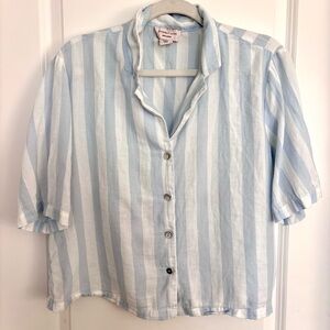 Sincerely Jules 100% Cotton Nautical Blue white stripe Shirt Medium